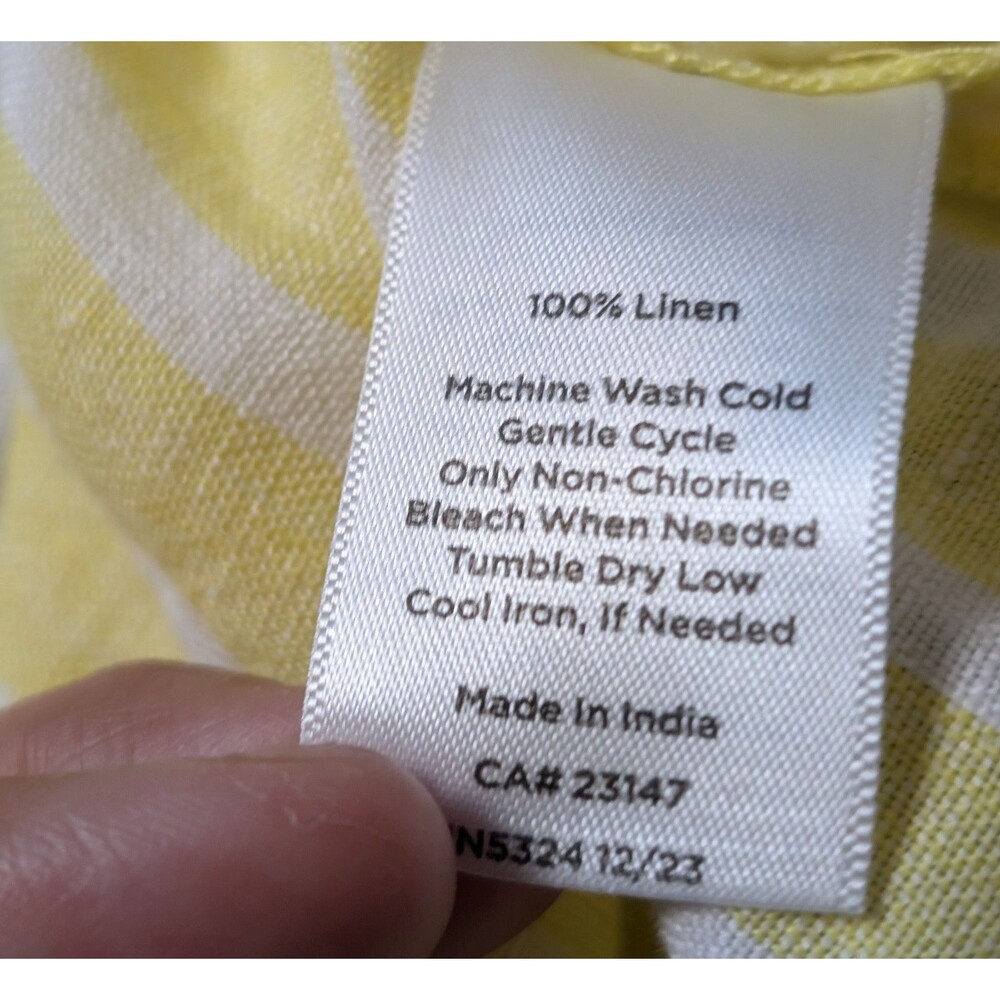 Talbots Size L Petite Blouse 100% Linen Front Tie Waist Yellow Striped Coastal - Picture 7 of 9